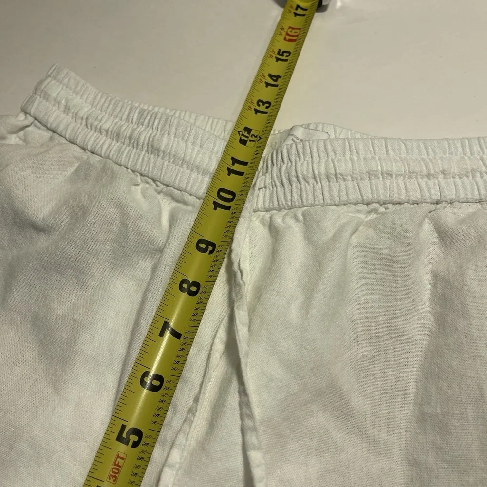 ZARA Linen Blend Wide Leg Pull On Pants M Beach Lagenloonk Coastal Preppy Pocket